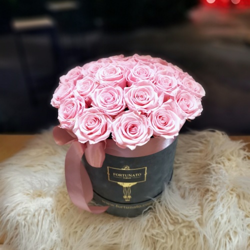 Wieczne róże w średnim zamszowym boxie